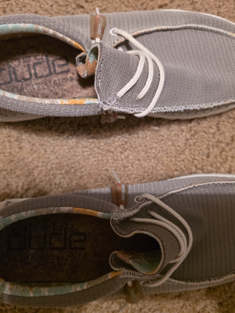 Hey Dude Men’s Slip-On Boat Shoes - Taupe Knit with Cream Laces - Picture 3 of 4